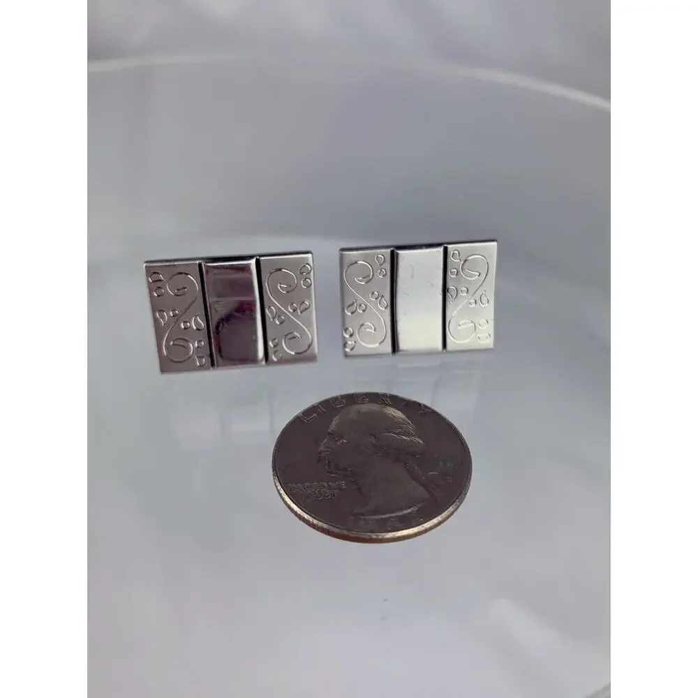 Large Scrolls Drops Leaves Silver Tone Cufflinks Abstract Formal Vintage M1